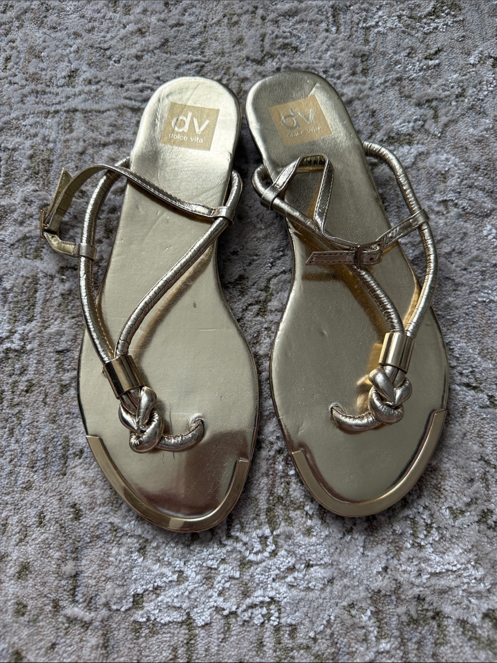 DV by Dolce Vita Metallic Gold Knot Toe Slingback Sandals, Size 9